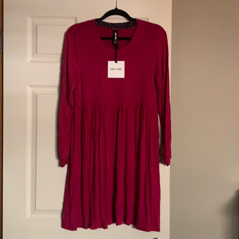 Modern Tunic Dress Long Sleeve Raspberry